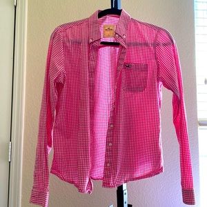 Pink plaid long sleeve button up shirt